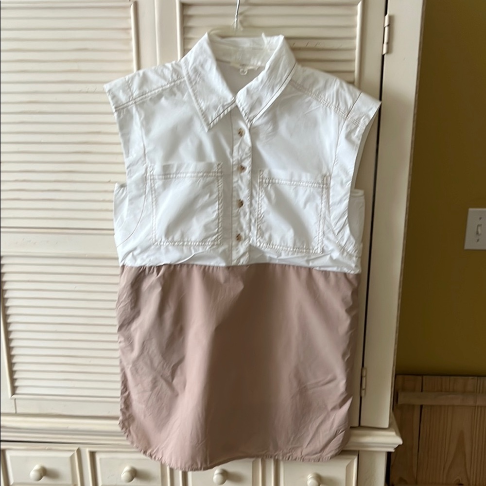 entro Tan and White Sleeveless Shirt Dress